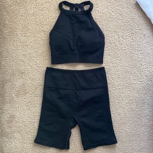 Fabletics black bra and shorts set